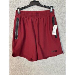 TCA Mens Maroon Training Shorts Zipper Pockets & Elastic Waistband Small NWT's.